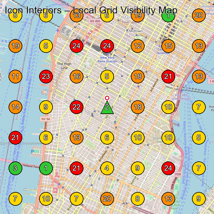 Icon Interiors Construction Company GeoGrid ranking map for New York NY